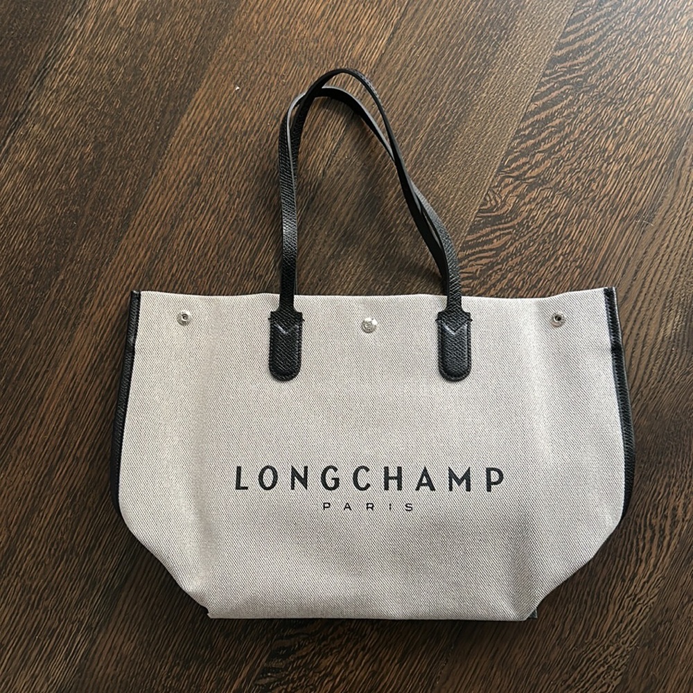 Ecru flecked cotton canvas Longchamp tote bag